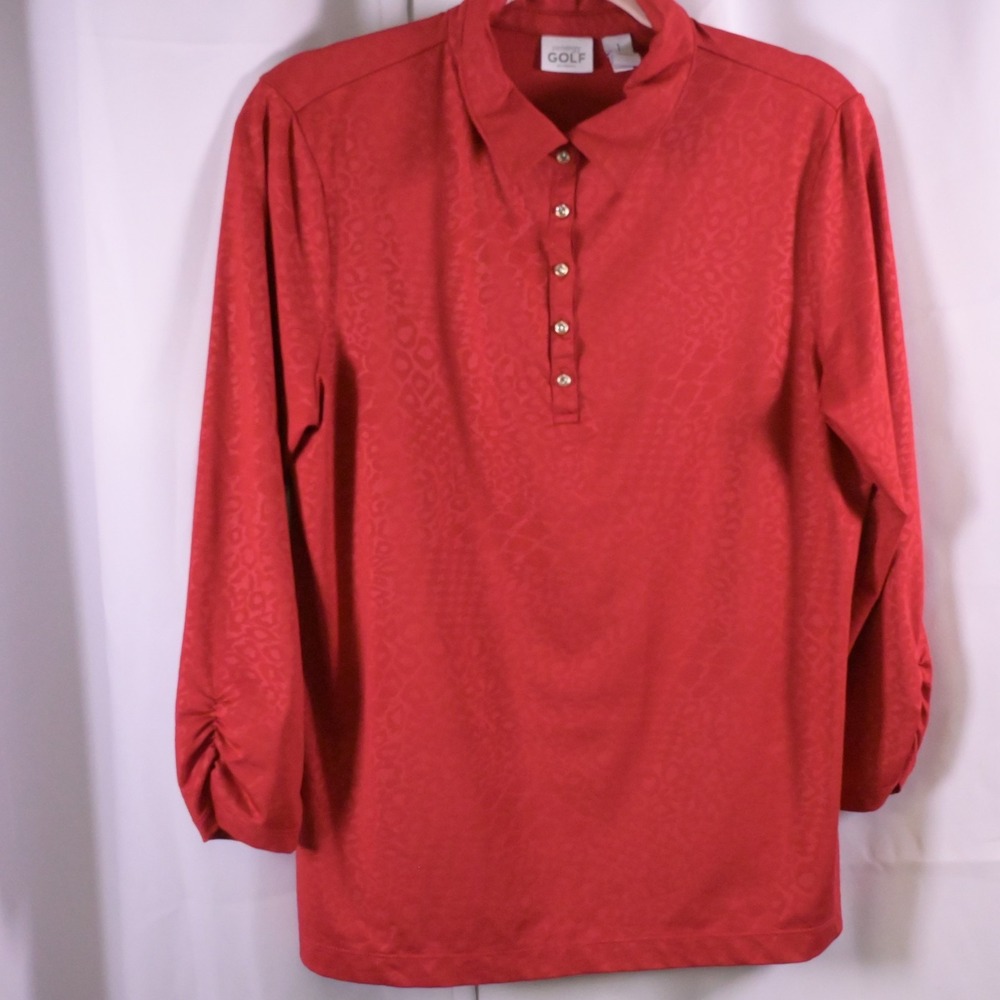 Chico's Zenergy Red Animal Print Golf Polo Long Sleeve Women's 1 US 8